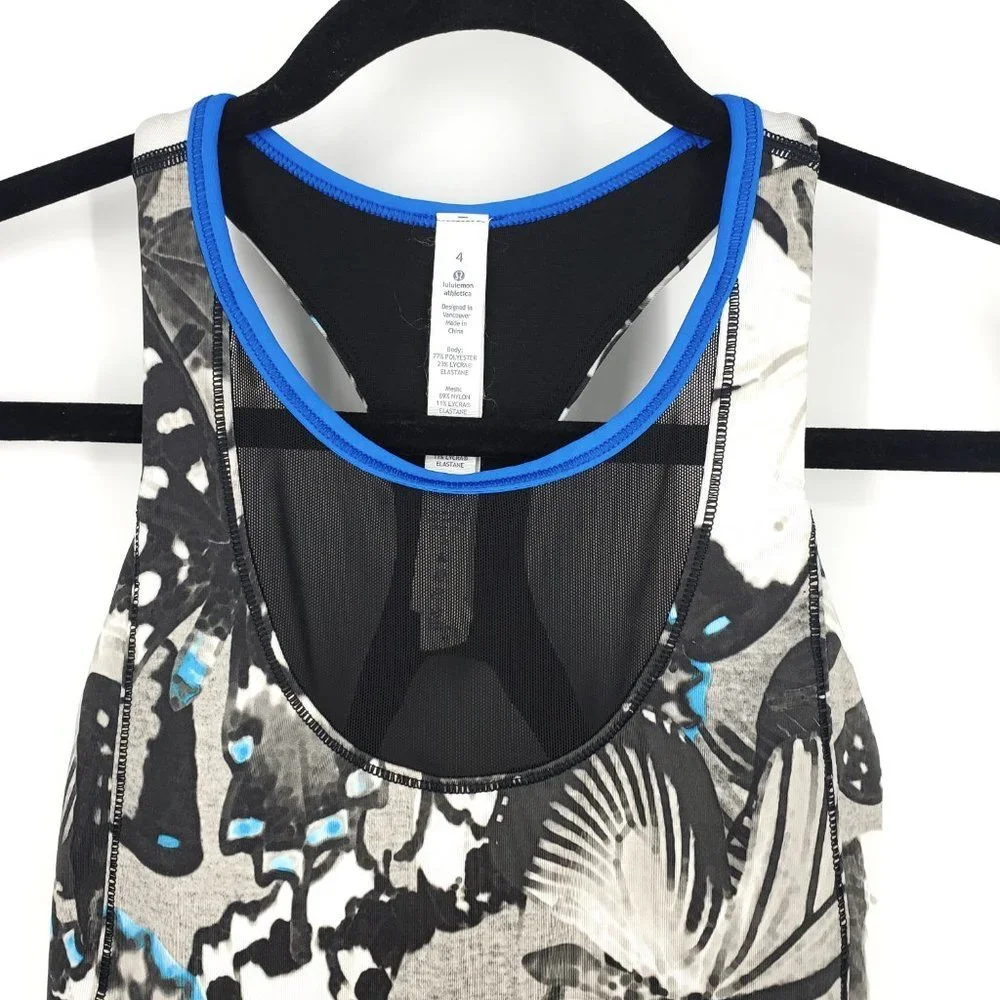 Lululemon Mesh With Me Tank Exploded‎ So Fly Butterfly Wing Print Black/Blue 4